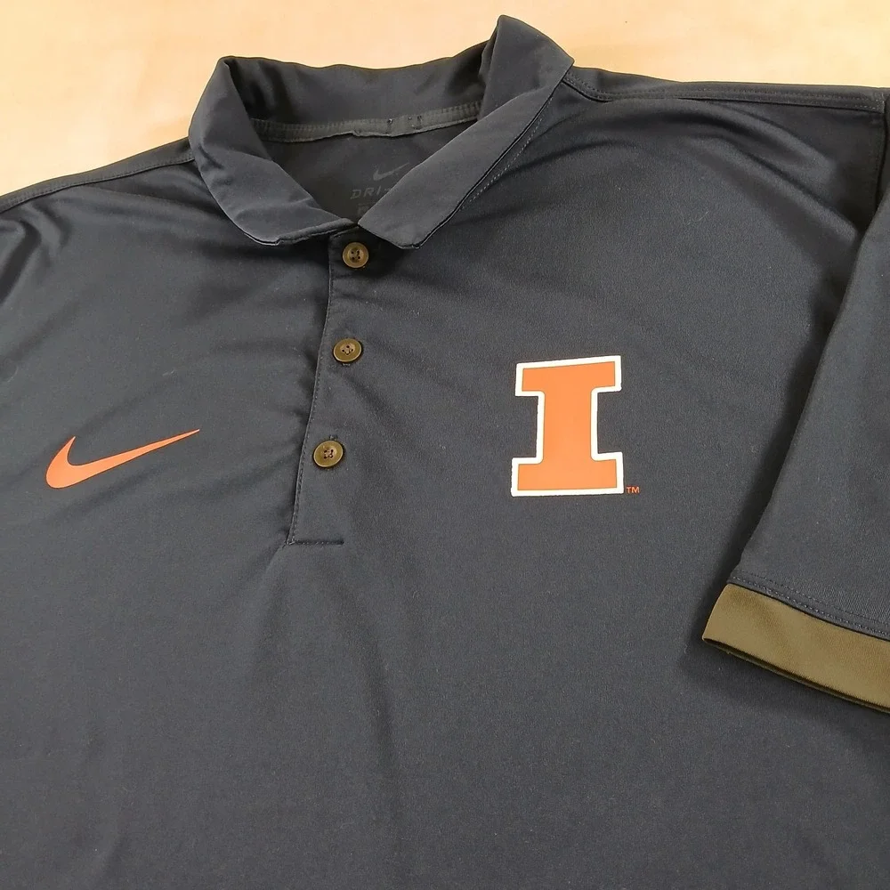 Nike XL Illinois Fighting Illini Mens Polo Shirt 23x30 DriFit Stretch Has Defect